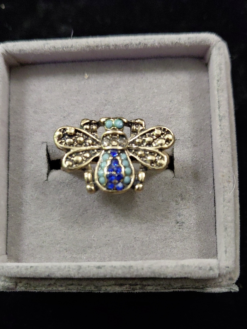 Gold Bee Ring with Blue and Turquoise Accents